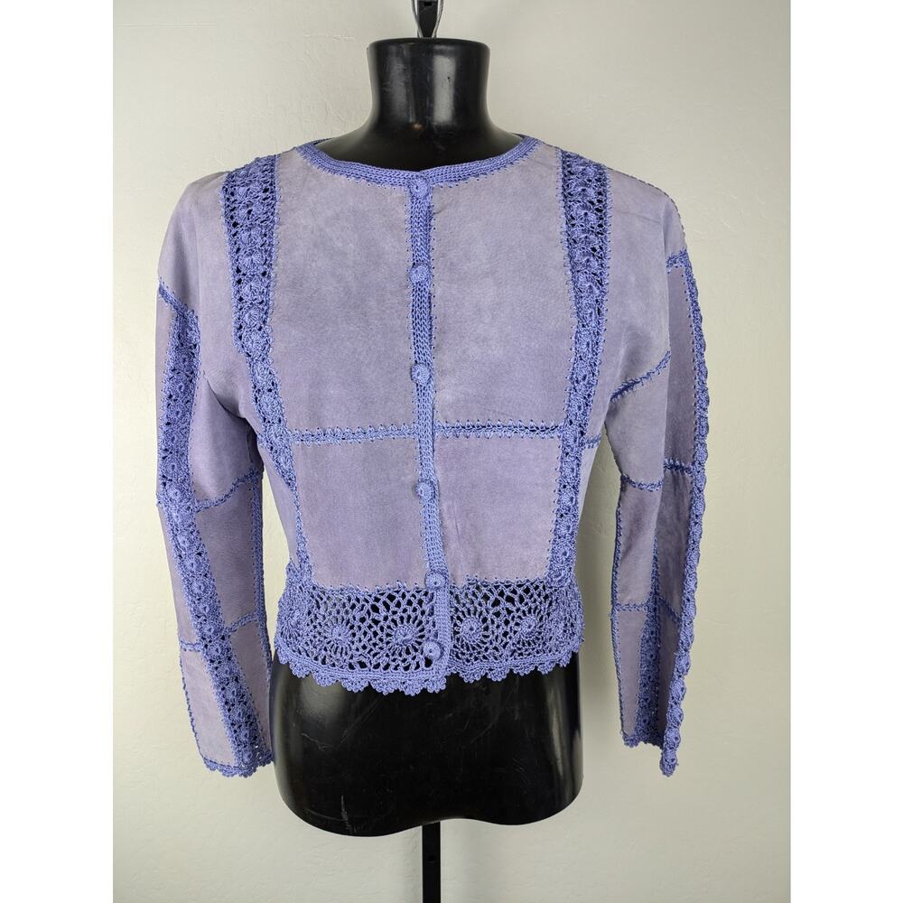 SMH Boutique purple Suede Crochet Patchwork Cropped Jacket